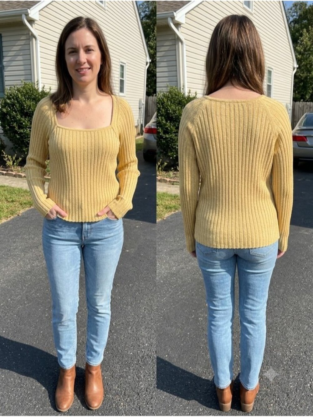 Vtg Gantos Shimmer Sweater Yellow Gold Metallic Square Neck Ribbed 90s Large